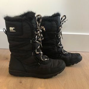 SOREL Whitney Tall Lace II Black Winter Boots Sz7